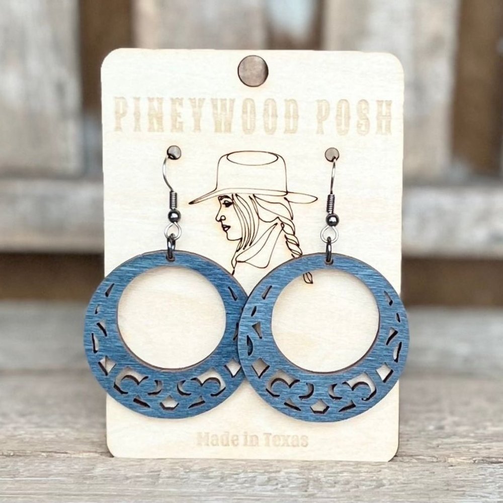 Western boho wood earrings Denim Blue